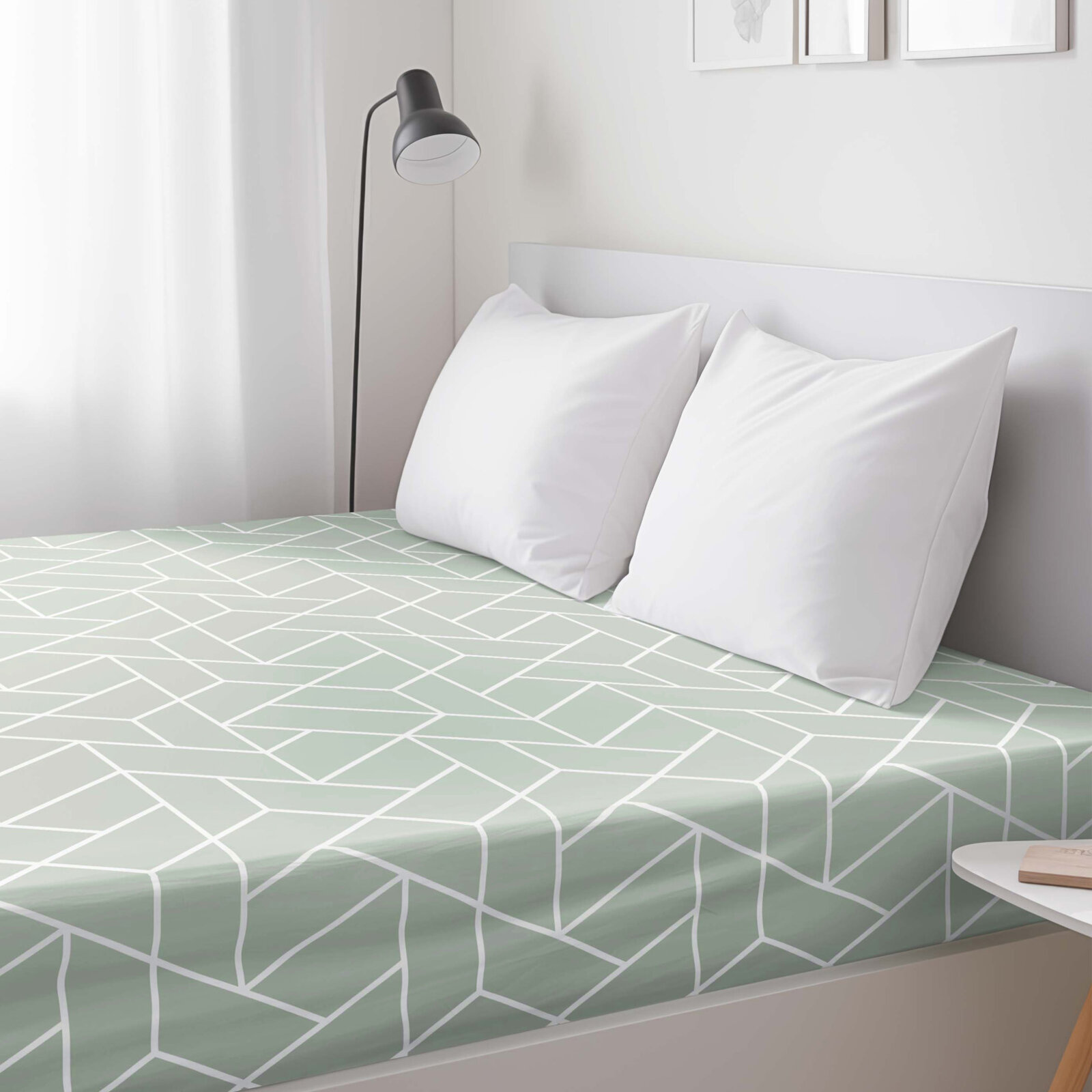 Spannbettlaken aus Baumwolle - Mosaik auf Salbeigrün