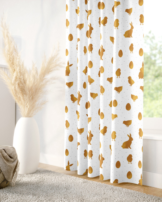 Vorhang aus fester Baumwolle für Ostern - goldene Symbole für Ostern-