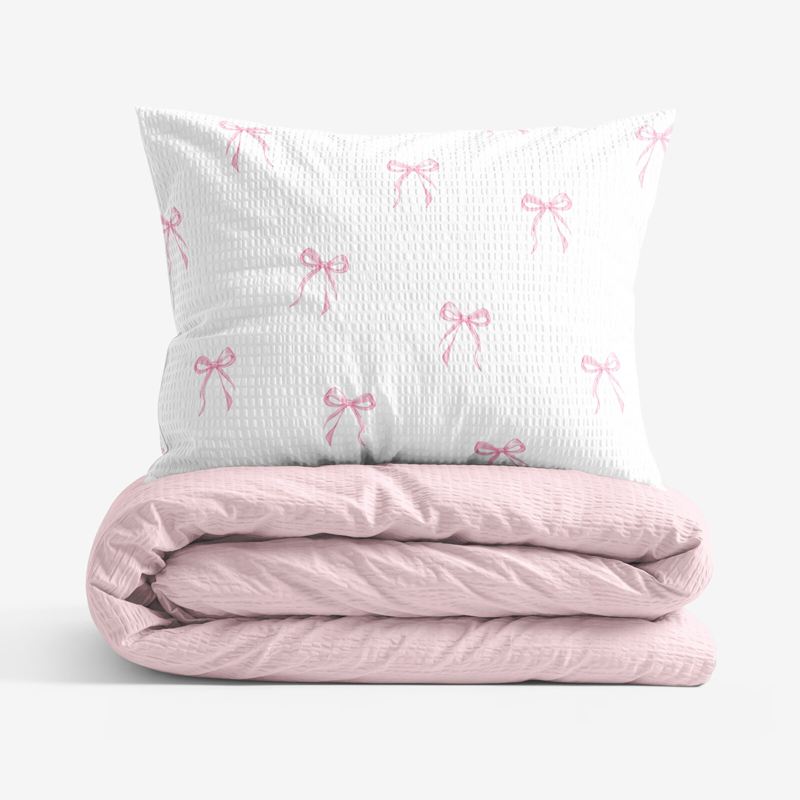Seersucker Bettwäsche Duo - rosa Schleifen mit Puderrosa