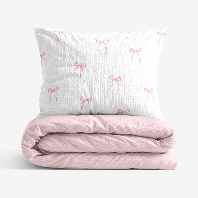 Seersucker Bettwäsche Duo - rosa Schleifen mit Puderrosa