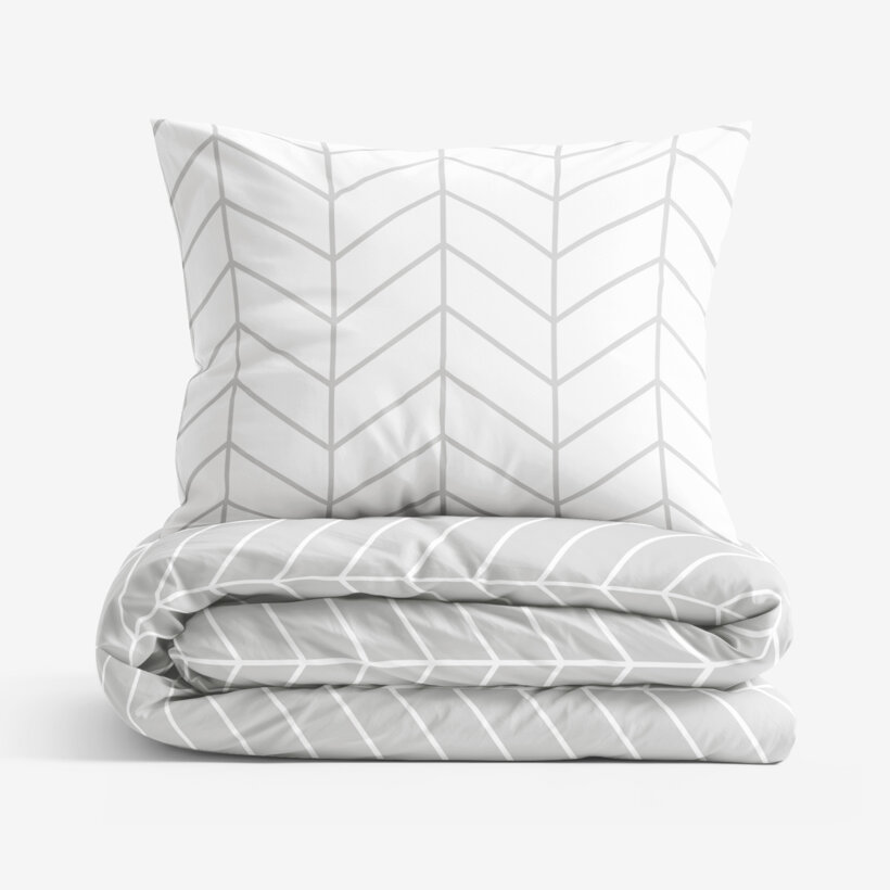 Bettwäsche aus Baumwolle - Weißes und graues Zickzack