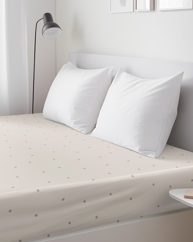 Spannbettlaken aus Baumwolle - Pünktchen auf Beige