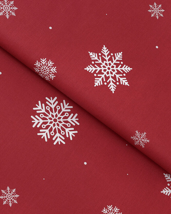 Weihnachtlicher Baumwollstoff - Schneeflocken auf Rot