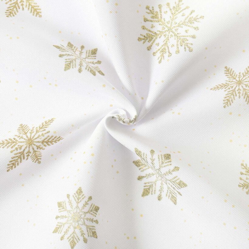 Weihnachtlicher Teflonstoff für Tischdecken – Goldene Schneeflocken