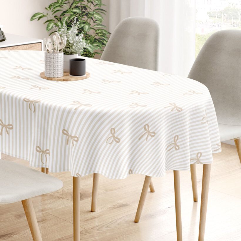 Ovale Tischdecke aus 100% Baumwolle - Latte-Schleifen mit Streifen