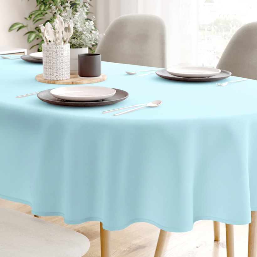 Ovale Tischdecke aus 100% Baumwolle - himmelblau
