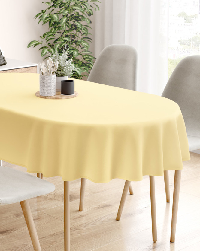 Ovale Tischdecke aus 100% Baumwolle - Bananenfarbe