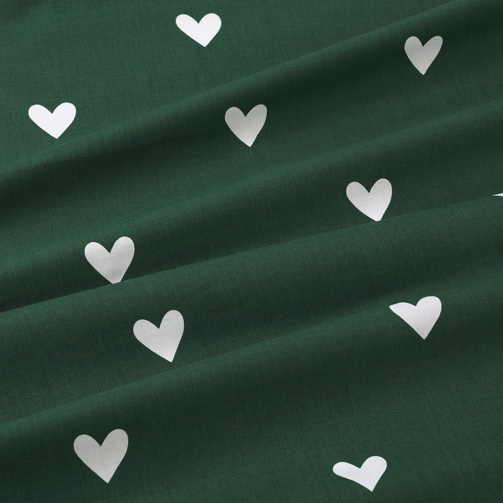 Runde Weihnachts-Tischdecke 100% Baumwolle - Herzchen auf Dunkelgrün