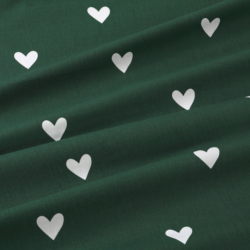 Runde Weihnachts-Tischdecke 100% Baumwolle - Herzchen auf Dunkelgrün