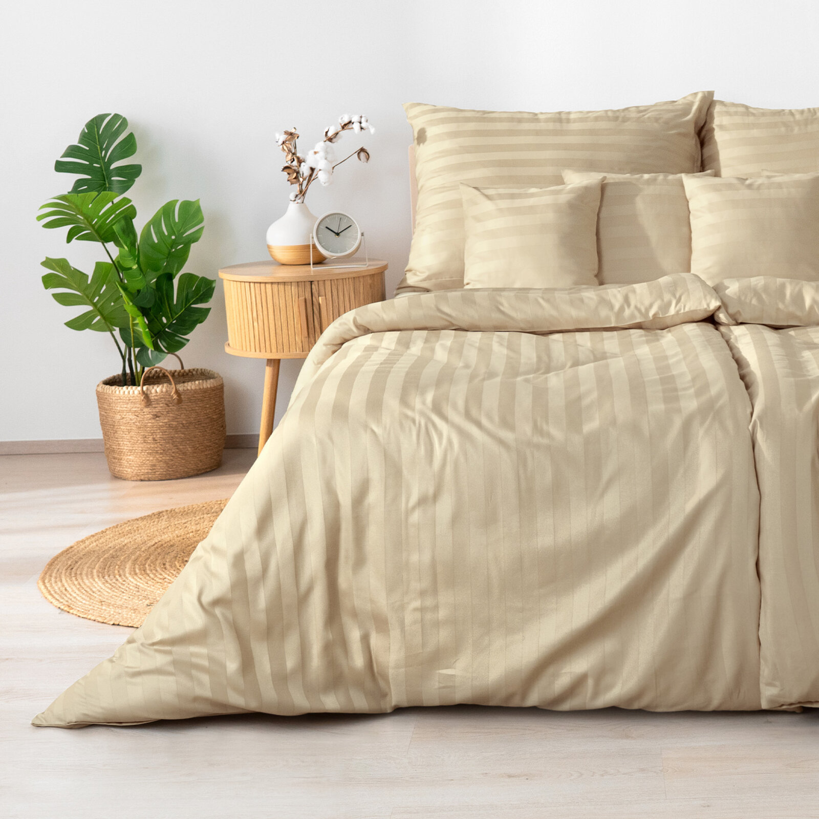Damast-Bettwäsche - goldene Streifen mit Satin-Glanz