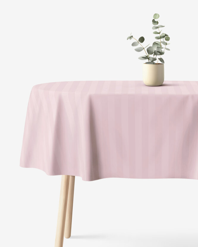 Festliche ovale Damast-Tischdecke - altrosa Streifen mit Satin-Glanz