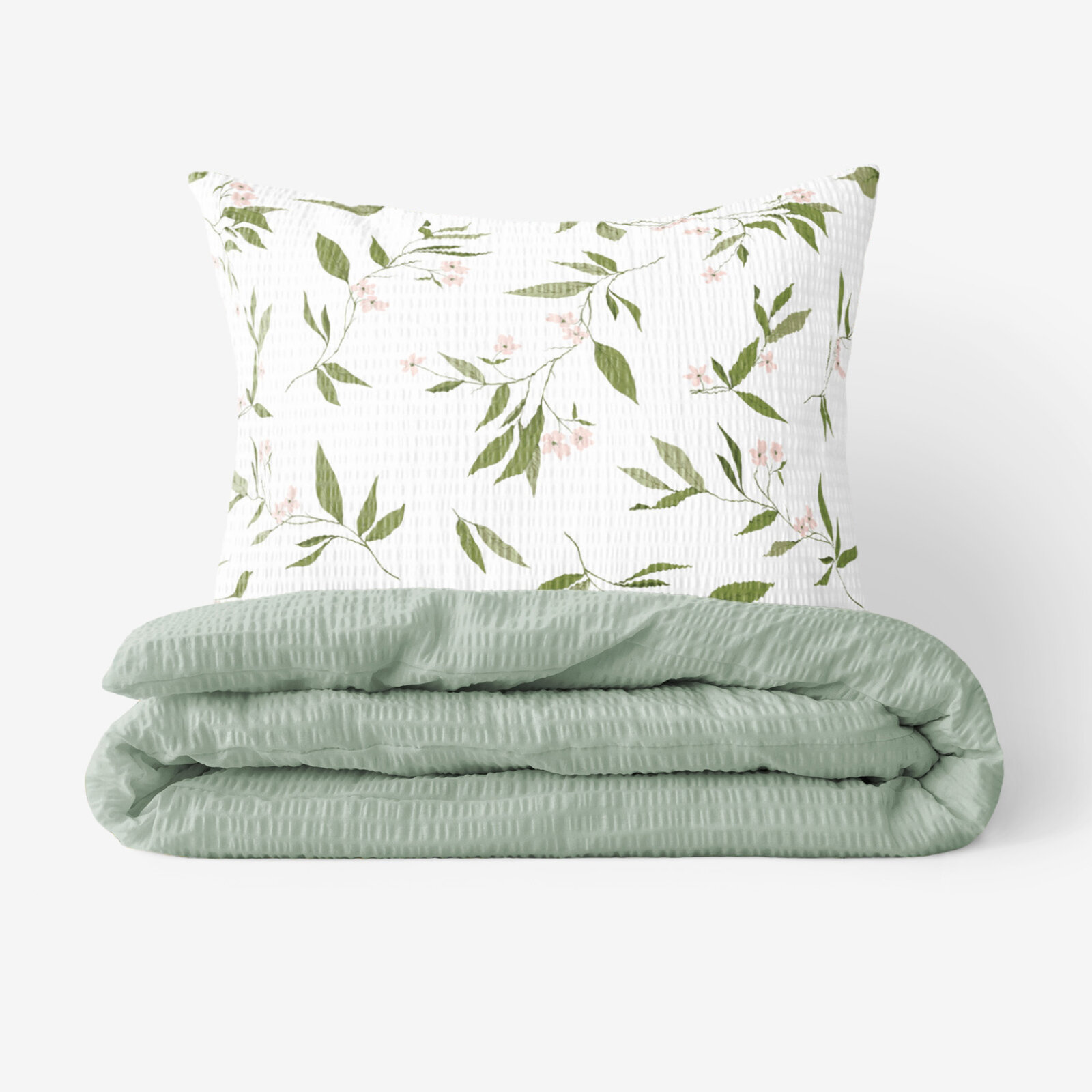 Seersucker Bettwäsche Duo - Duft nach Jasmin mit salbeigrün