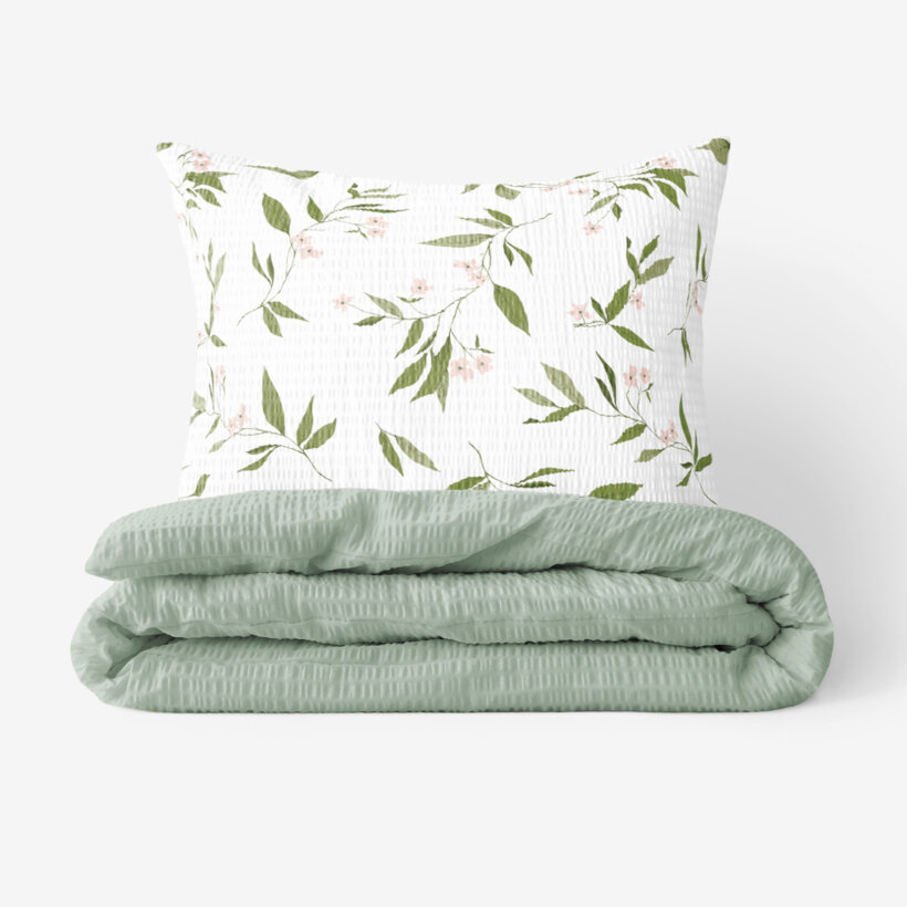 Seersucker Bettwäsche Duo - Duft nach Jasmin mit salbeigrün
