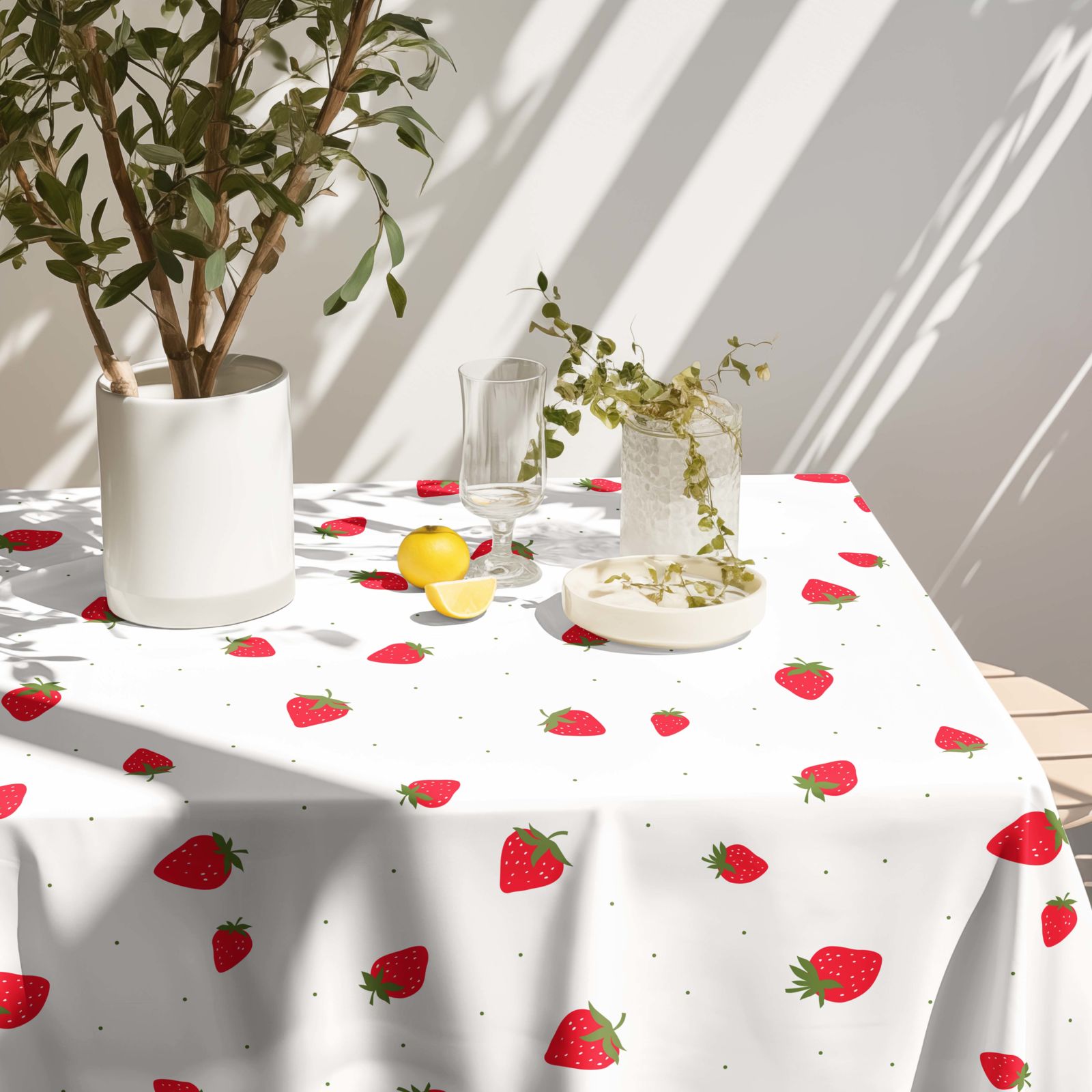 Eckige Tischdecke 100% Baumwolle - frische Erdbeeren