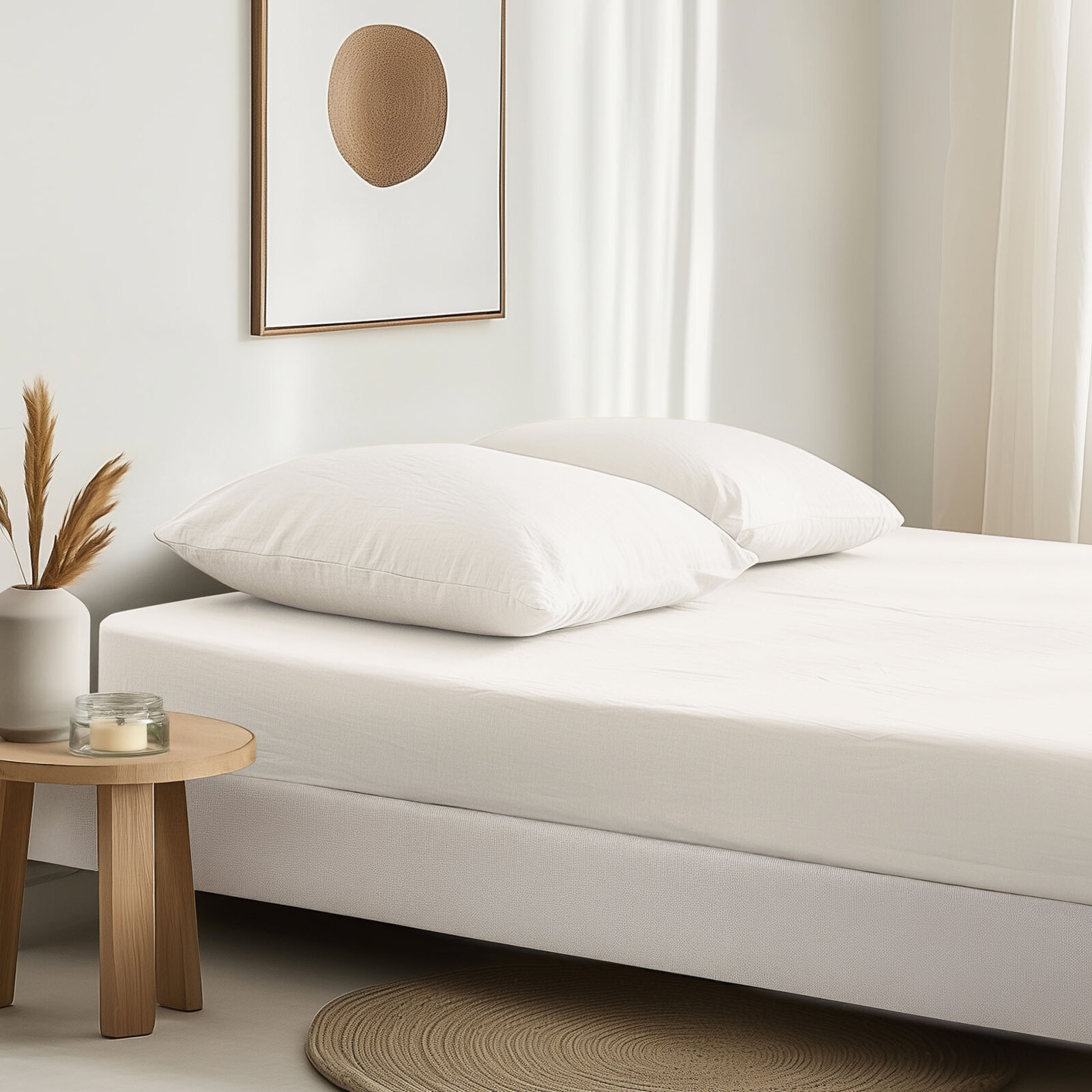 Spannbettlaken aus Leinenmischung - elfenbein