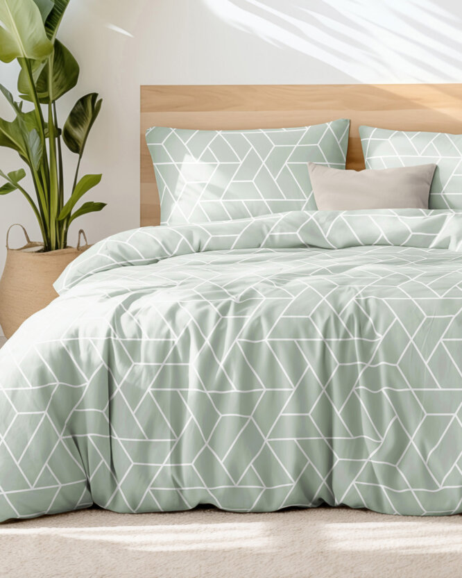 Bettwäsche aus Baumwolle - Mosaik auf Salbeigrün