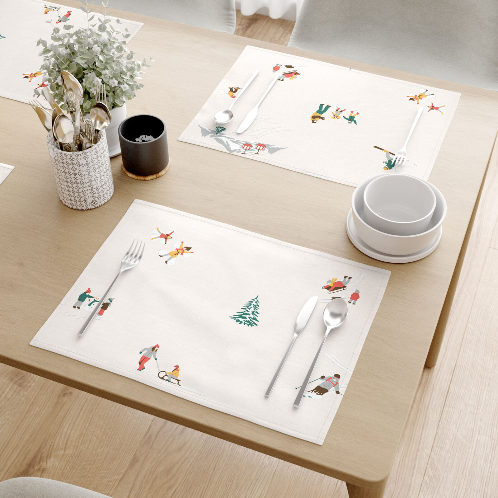 Weihnachtliches Tischset 100% Baumwolle - Winterfreuden - 2 Stück