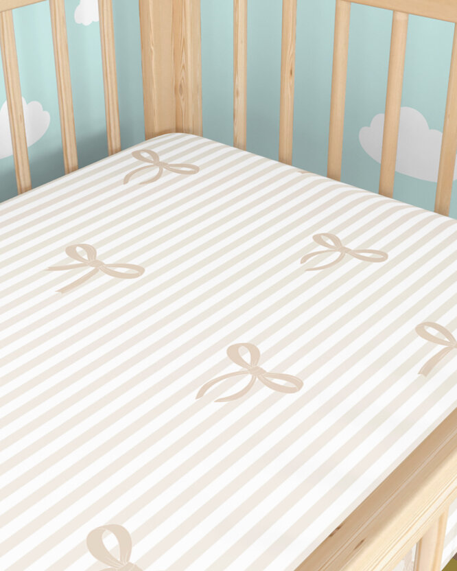 Spannbetttuch aus Baumwolle für Babybetten - Latte-Schleifen mit Streifen