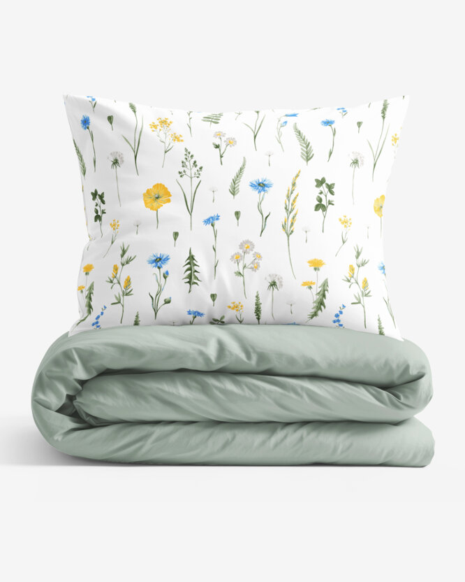 Bettwäsche aus Baumwolle Duo - Sommerwiese mit salbeigrün