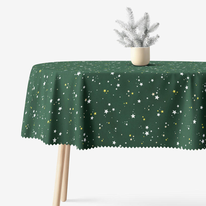 Ovale Weihnachts-Tischdecke Teflon - Sterne auf Grün