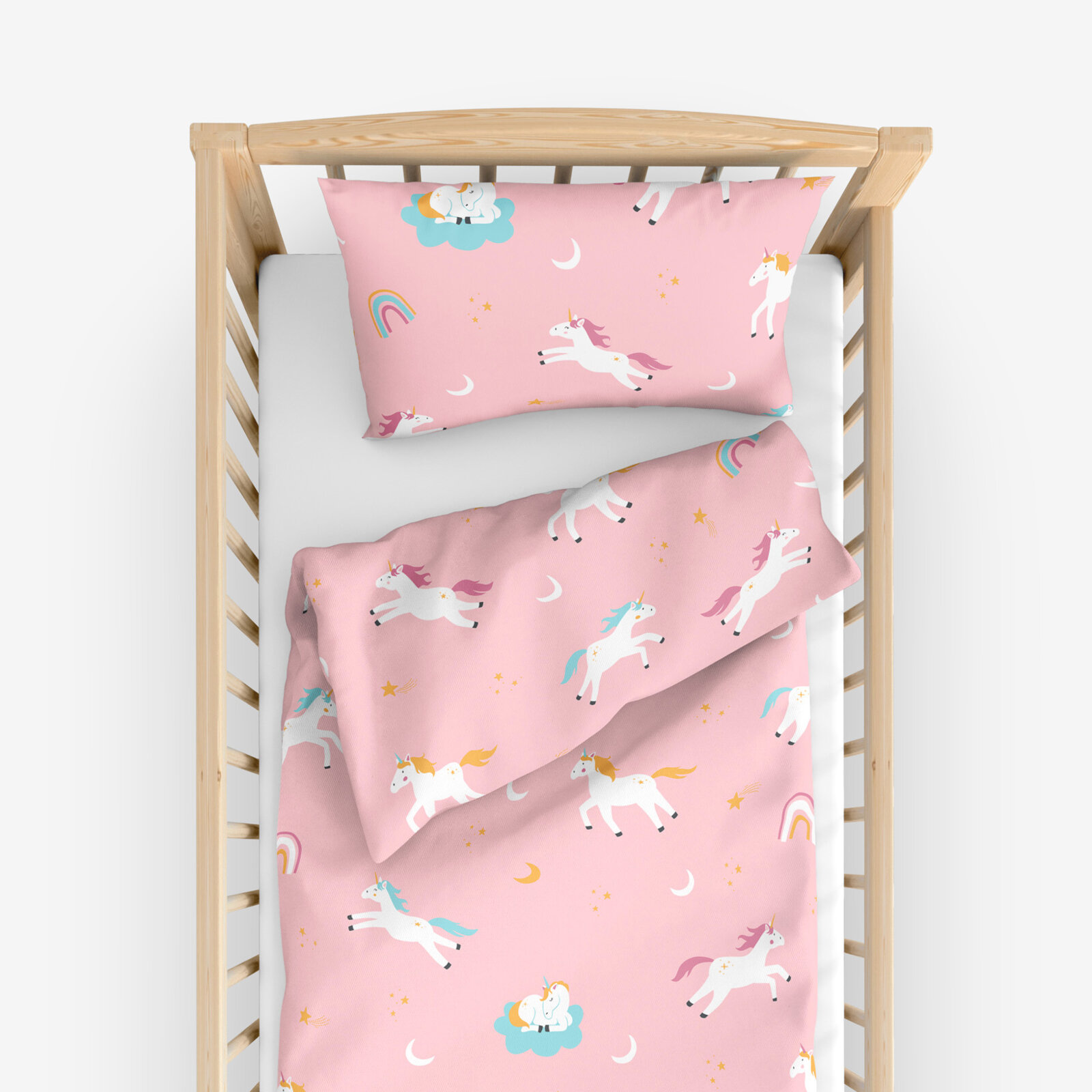 Bettwäsche für Babybetten aus Baumwolle - Lustige Einhörner