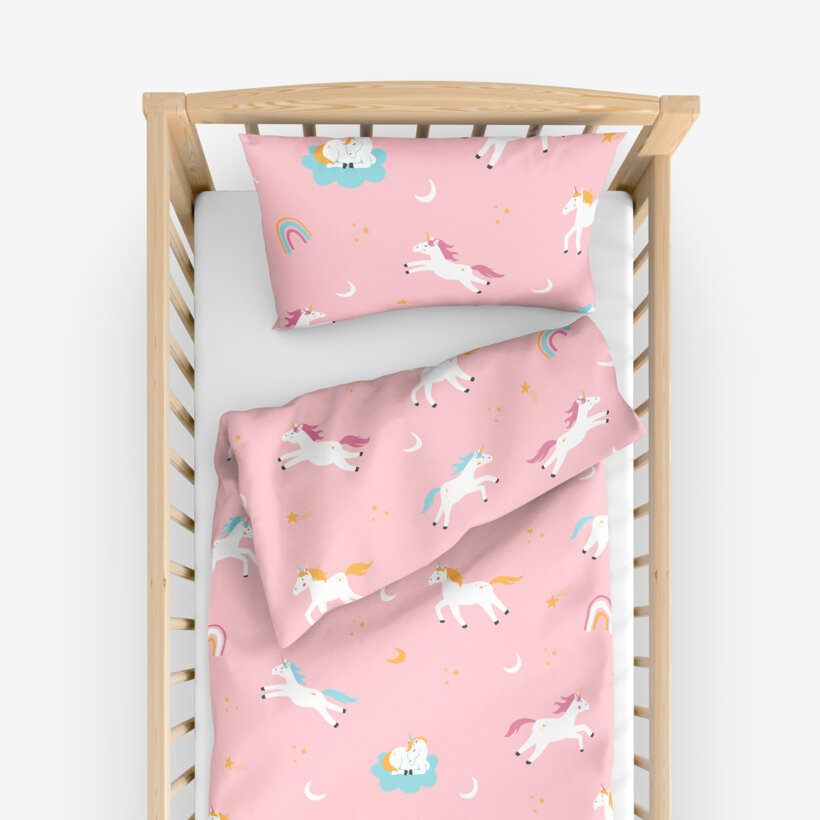 Bettwäsche für Babybetten aus Baumwolle - Lustige Einhörner