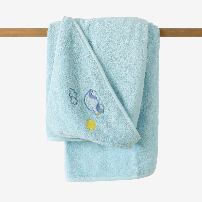 Frottee Babybadetuch mit Kapuze - Auto auf Blau