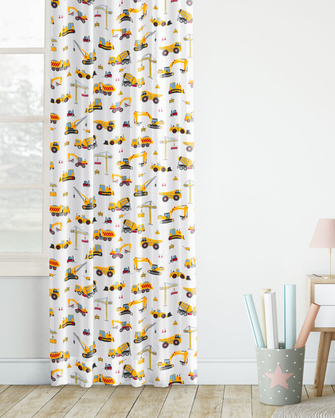 Vorhang aus Baumwolle Kindermotive - Lastwagen und Bagger