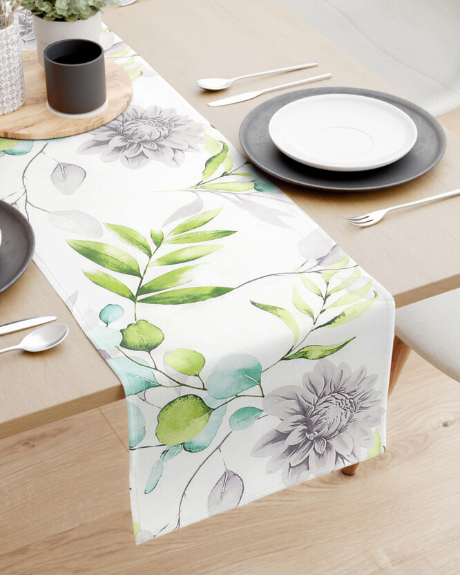 Tischläufer aus 100% Baumwolle Deluxe - Eukalyptus mit Blumen