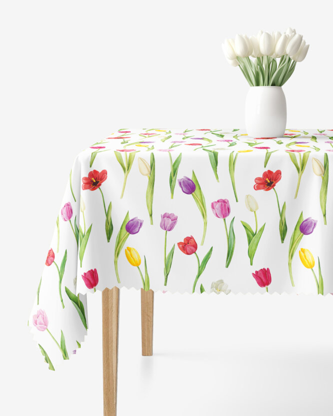 Eckige Teflon-Tischdecke - Bunte Tulpen