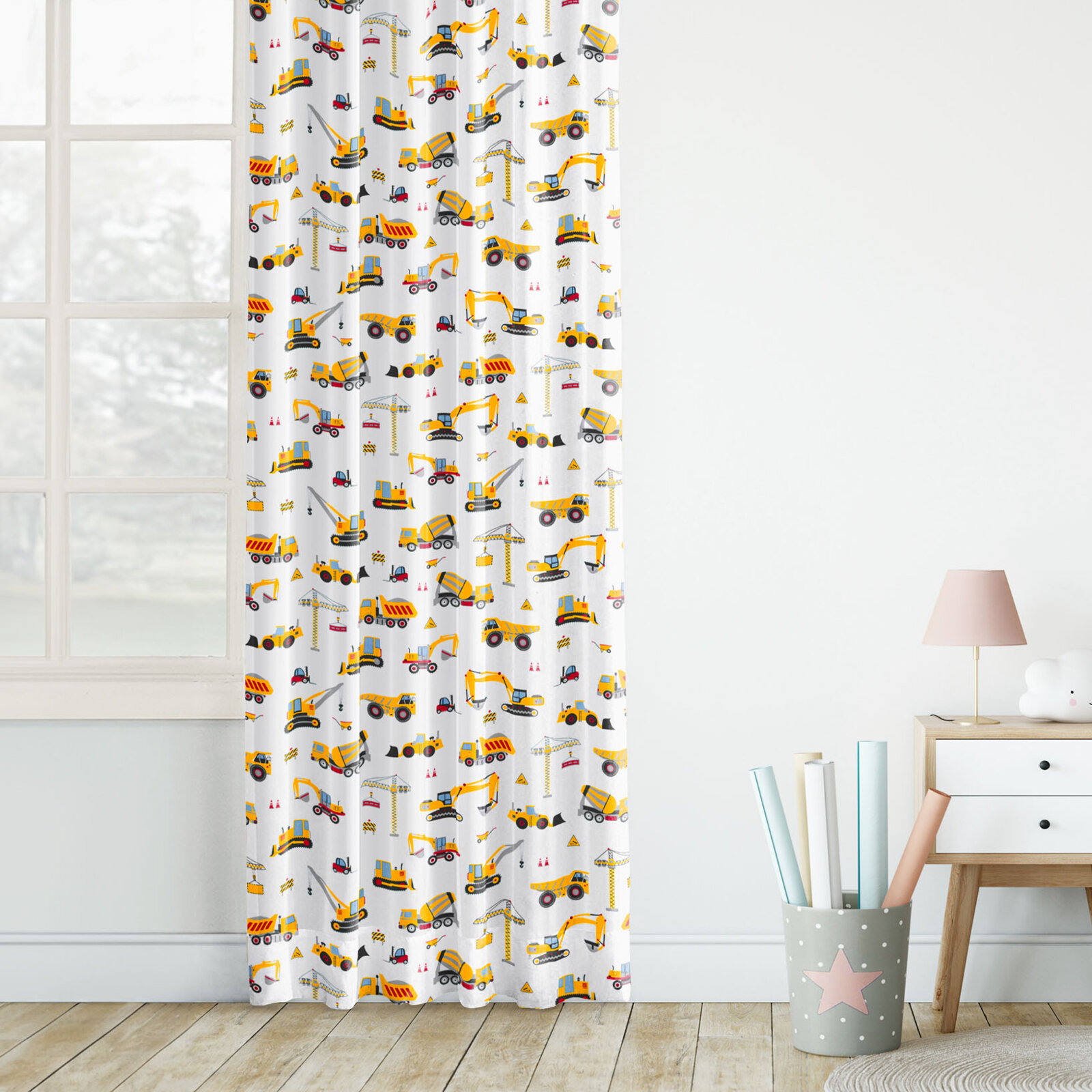 Vorhang aus Baumwolle Kindermotive - Lastwagen und Bagger
