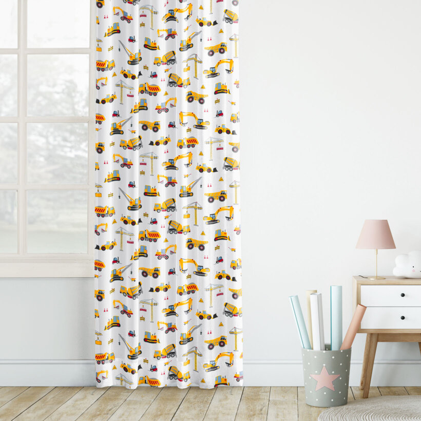 Vorhang aus Baumwolle Kindermotive - Lastwagen und Bagger