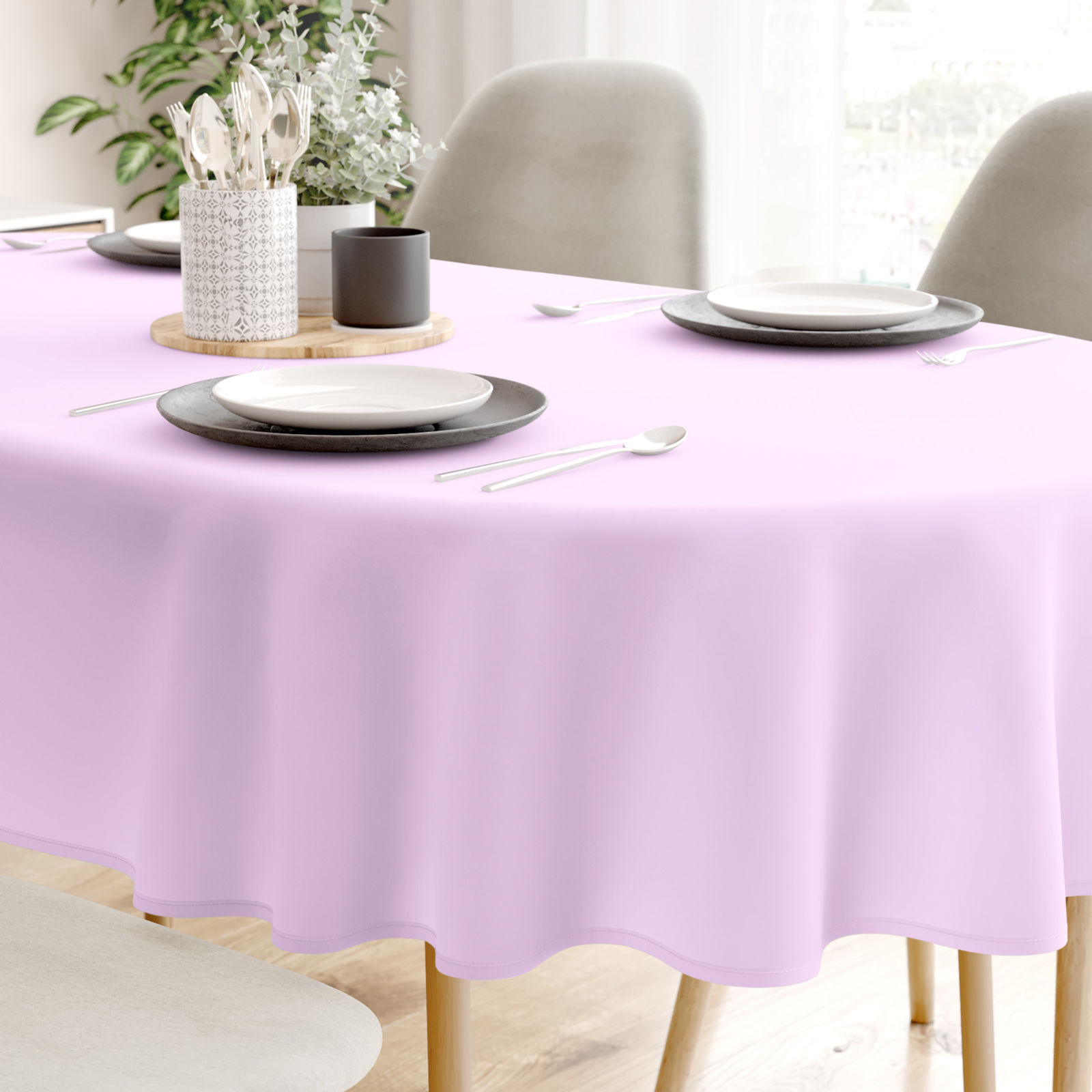 Ovale Tischdecke aus 100% Baumwolle - lila