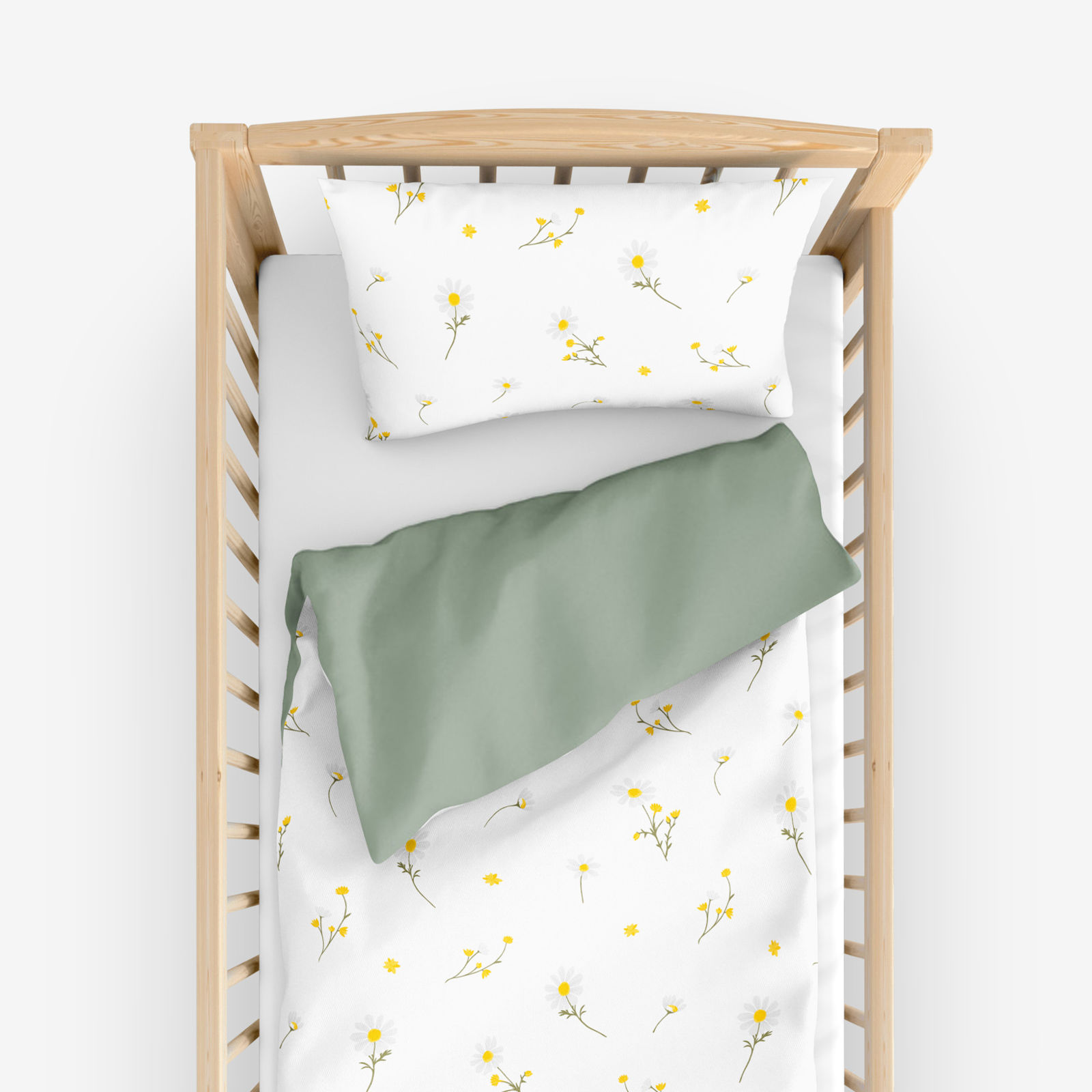 Bettwäsche für Babybetten aus Baumwolle Duo - Kamille mit salbeigrün