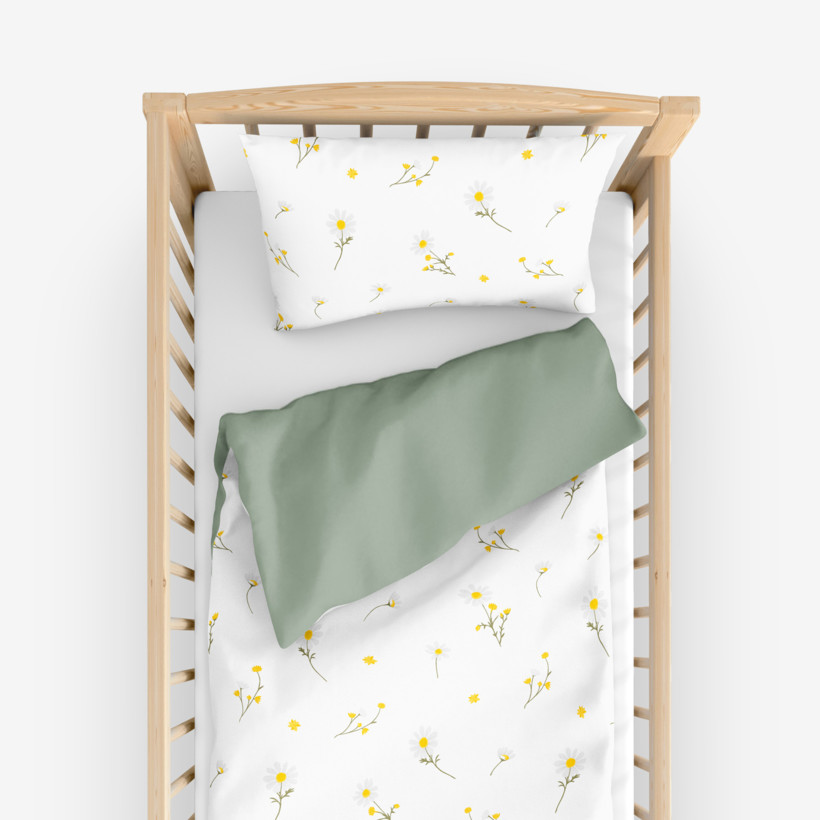 Bettwäsche für Babybetten aus Baumwolle Duo - Kamille mit salbeigrün