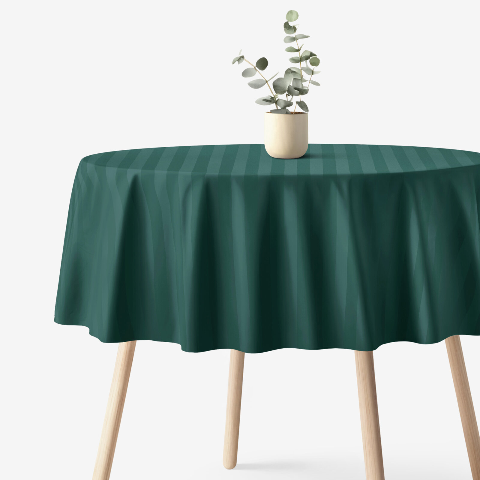 Festliche runde Damast-Tischdecke - dunkelgrüne Streifen mit Satin-Glanz