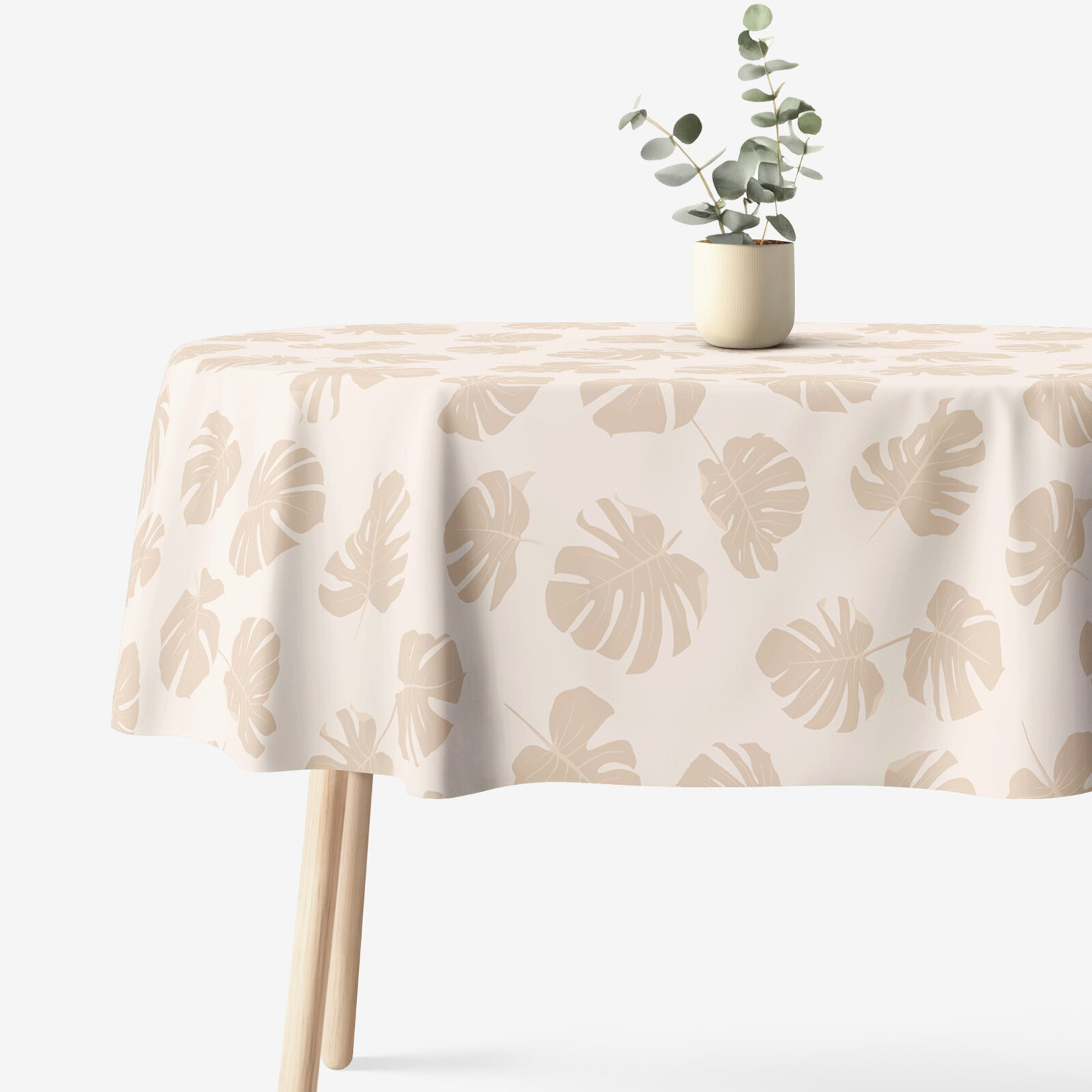 Ovale Tischdecke aus 100% Baumwolle - Tropische Blätter auf Beige