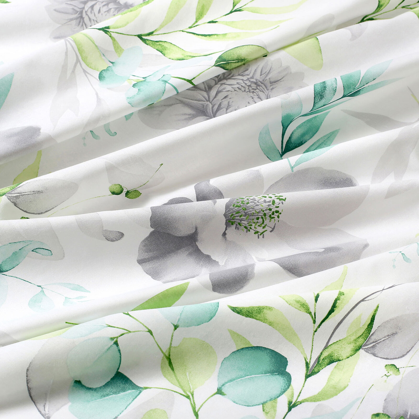 Baumwollstoff Deluxe - Eukalyptus mit Blumen