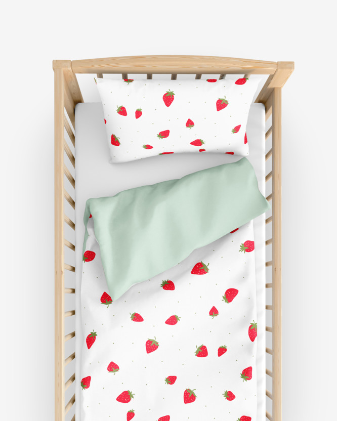 Bettwäsche für Babybetten aus Baumwolle Duo - frische Erdbeeren mit Hellgrün