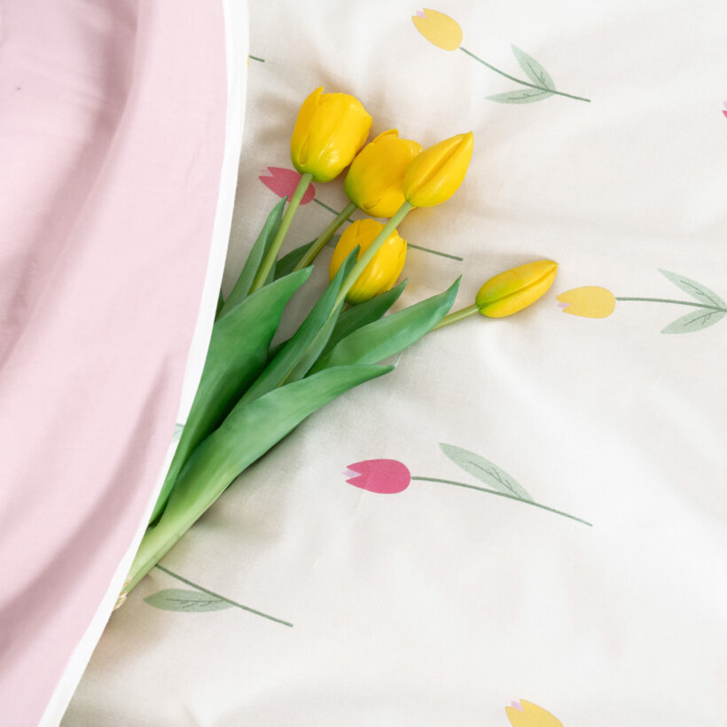 Bettwäsche aus Baumwolle - Tulpen mit Pudderrosa