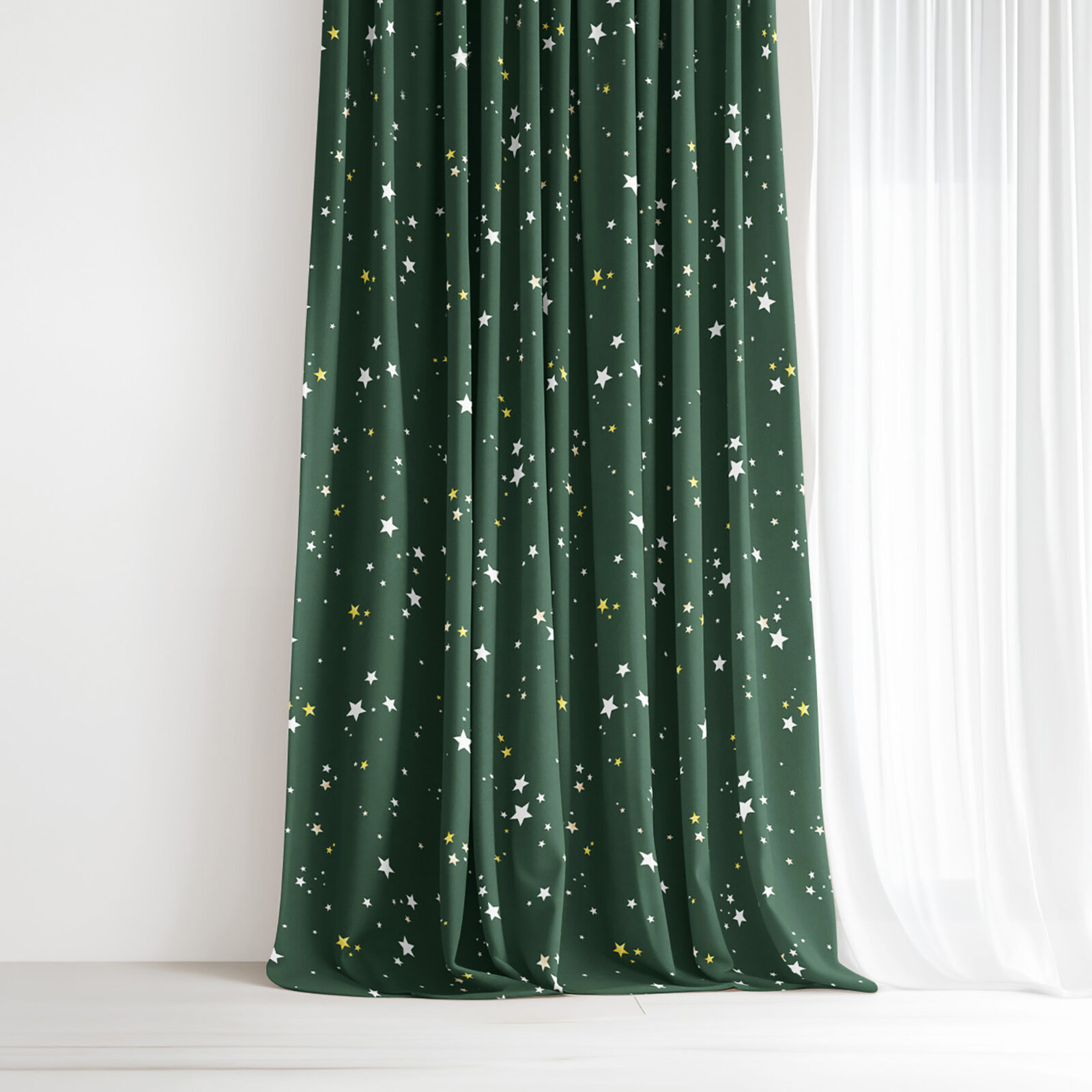 Weihnachtlicher Dekorativer Vorhang – Sterne auf Grün