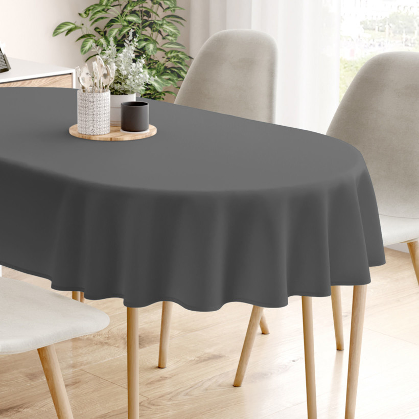 Ovale Tischdecke aus 100% Baumwolle - dunkelgrau