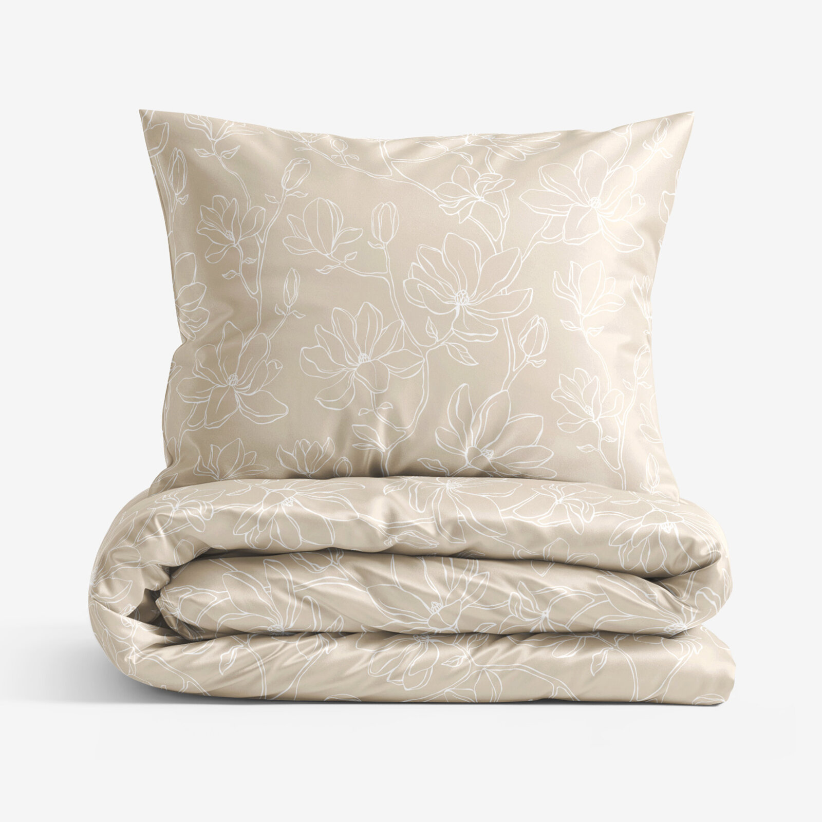 Bettwäsche aus Mako-Satin - Lilien auf Goldbeige