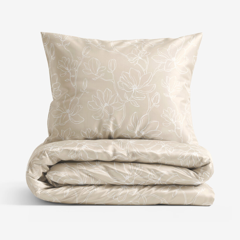 Bettwäsche aus Mako-Satin - Lilien auf Goldbeige