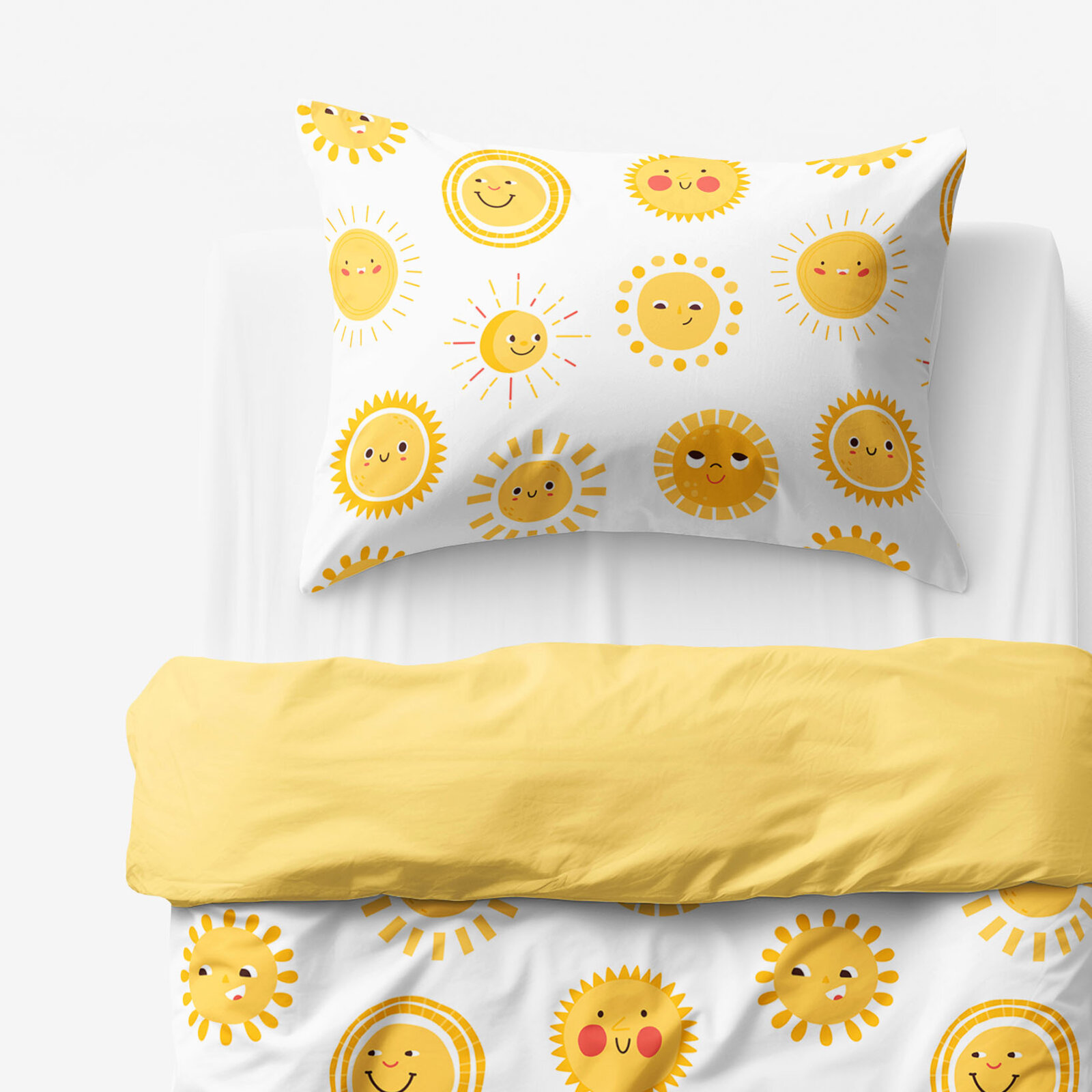 Kinder-Bettwäsche aus Baumwolle Duo - lachende Sonnen mit gelb