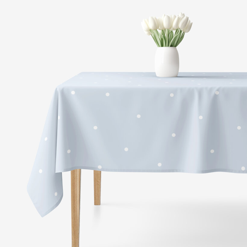 Eckige Tischdecke 100% Baumwolle - Pünktchen auf Himmelblau
