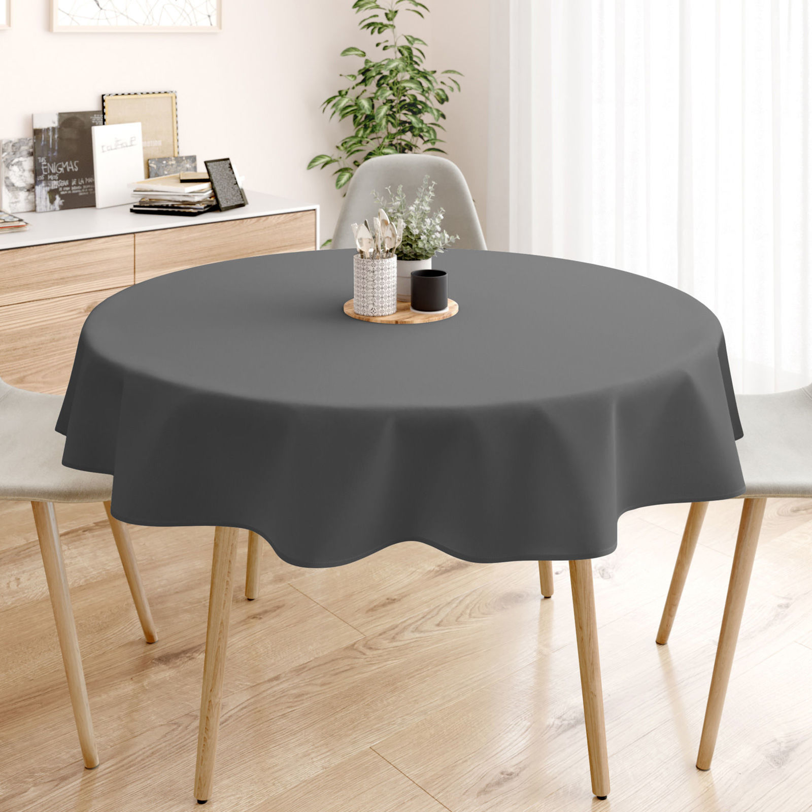 Runde Tischdecke 100% Baumwolle - dunkelgrau