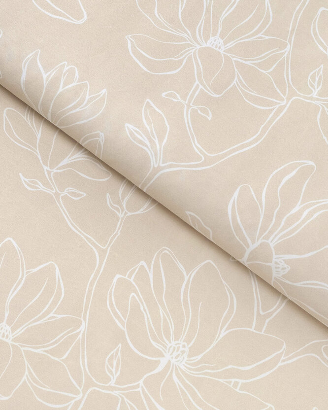 Mako-Satin - Lilien auf Goldbeige