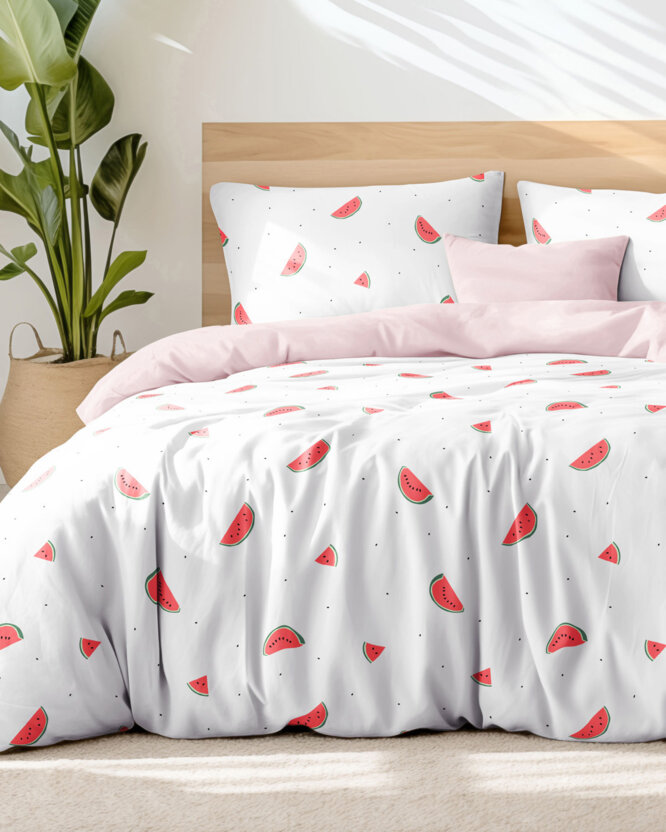 Bettwäsche aus Baumwolle Duo - Melone mit Pudderrosa