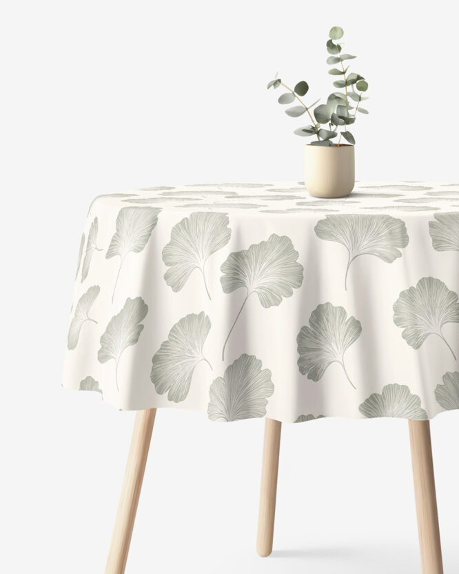 Runde Tischdecke 100% Baumwolle - Minimalistische Ginkgoblätter